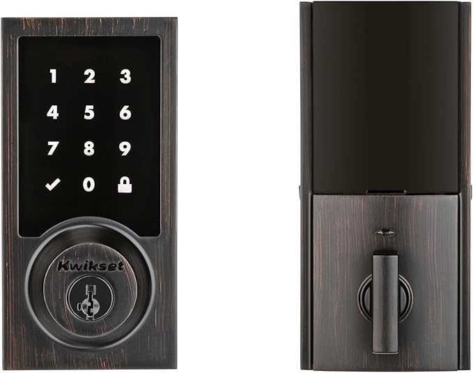 Kwikset SmartCode 916 Z-Wave Smart Lock, Keyless Entry Ring Compatible Door Lock, Touchscreen Electronic Deadbolt, SmartKey Re-Key Security, Smart Hub Required, Contemporary Venetian Bronze