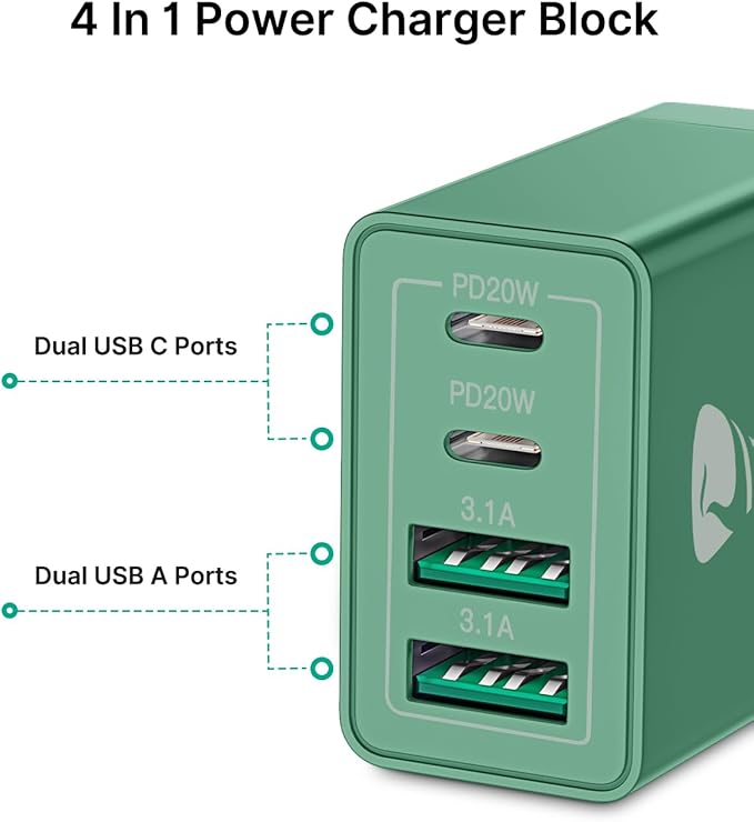 40W USB C Charger Cube, 2-Pack Wall Plug Fast Charging Block, 4-Port QC +PD Power Adapter Multiport Brick Type C Box for iPhone 16/15/14/13/12/11 Pro, XS/XR/8/7, Tablets, Cellphones Charger