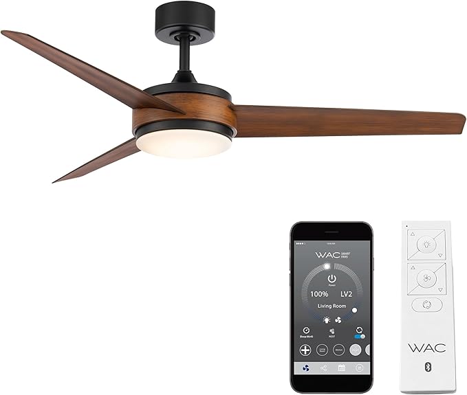 WAC Smart Fans Mod Indoor and Outdoor 3-Blade Smart Home Ceiling Fan 54in Matte Black Distressed Koa with 3000K LED Light Kit and Remote Control Works with Alexa and iOS or Android App