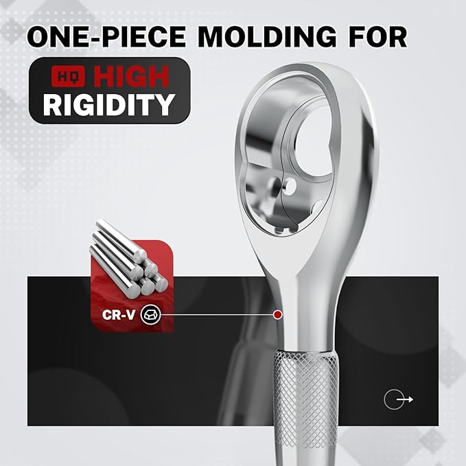 TOMMARS 3/8-Inch Drive Stubby Ratchet Mini Ratchet Quick-Release Head 72-Tooth