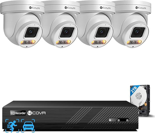 4COVR PoE PTZ Security Camera System, 4X 5MP PoE IP PTZ Camera Two Way Audio, 280ｰ Pan 90ｰ Tilt 5X Optical Zoom, Smart Color Night Vision, Human Vehicle Detection, 8CH 4K NVR 2TB HDD, LY5XCP5M0804