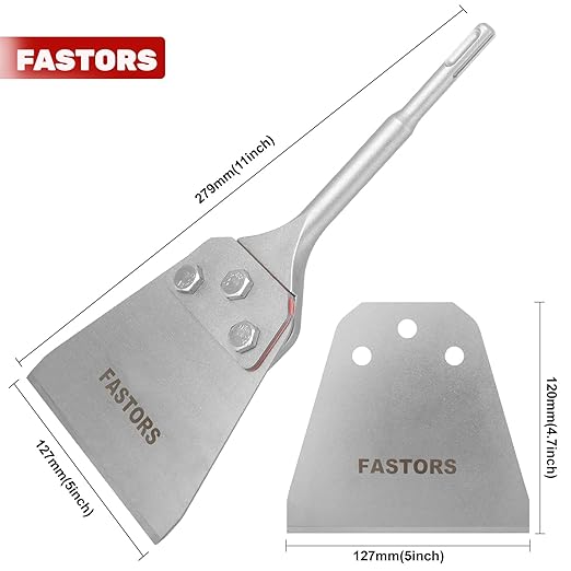 SDS Plus Floor Scraper Kit,Thinset & Vinyl Siding Removal Tool,Heavy Duty 5 Inch x 11 Inch SDS Plus Chisel Bits for Rotary Hammer Drill, Flooring Adhesive Scraper Tool with Replacement Baldes