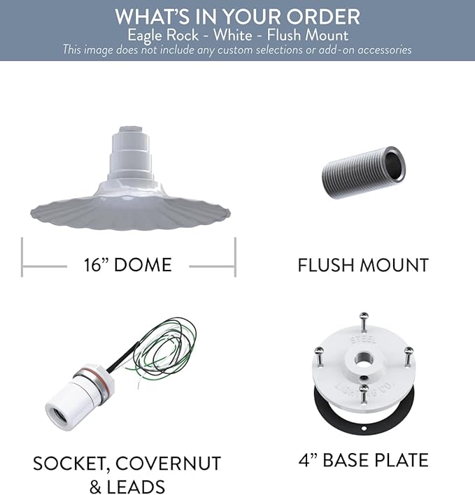 Steel Lighting Co. Eagle Rock Pendant | Ceiling Mounted Light | 16 inch Radial Wave | Flush Mount | Heavy Duty Steel Retro Farmhouse Style Made in America | White Exterior/White Interior