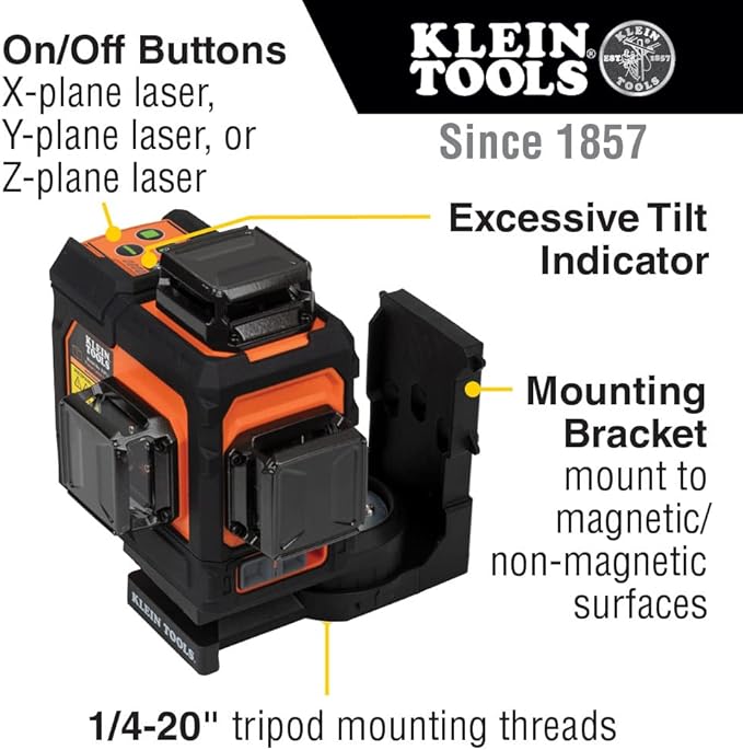 Klein Tools 80184 Laser Level with Tripod Kit, Self-Leveling Green Planar Laser Level and Compact Tripod with Mount, 2-Piece