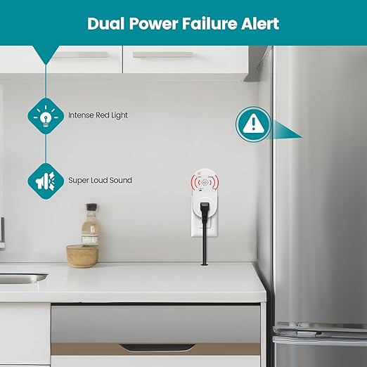 Briidea Power Outage Alarm with LED Indicator Lights and 80-120dB Adjustable Alarm, Perfect for Monitoring Refrigerators, Freezers, and Sewage, 2 Pack