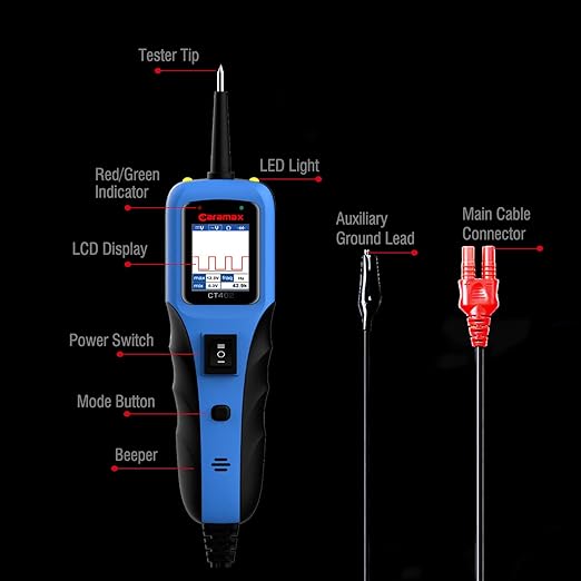 Automotive Power Circuit Probe Tester 12-24V Trailer Light Tester 40FT Cord Resistance&Duty Cycle Digital Multimeter Short&Open Finder Reverse Protection Auto Diode Electrical Diagnostic Kit