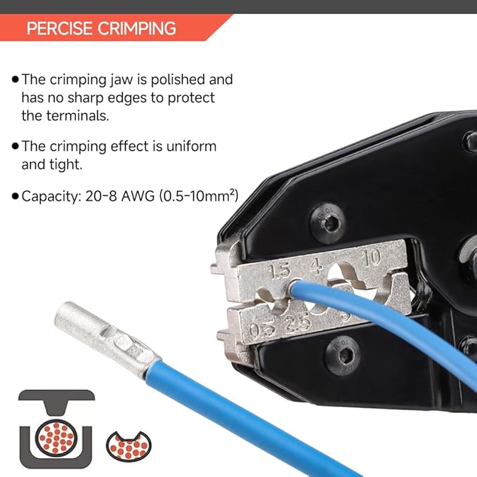 HKS Crimping Tool for Non-Insulated Terminals - Ratcheting Wire Crimpers for Butt, Fork, Ring, OT & UT - AWG 20-8 (0.5-10mm²) - Ratchet Terminal Crimper - Electrical Crimping Tool