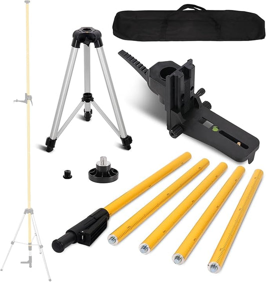 MOETER Laser Level Pole, Laser Tripod Stand, 12 Ft./3.7M Telescoping Laser Pole with Tripod, 1/4"-20 & 5/8"-11 Threaded Adapter of Rotary and Line Lasers