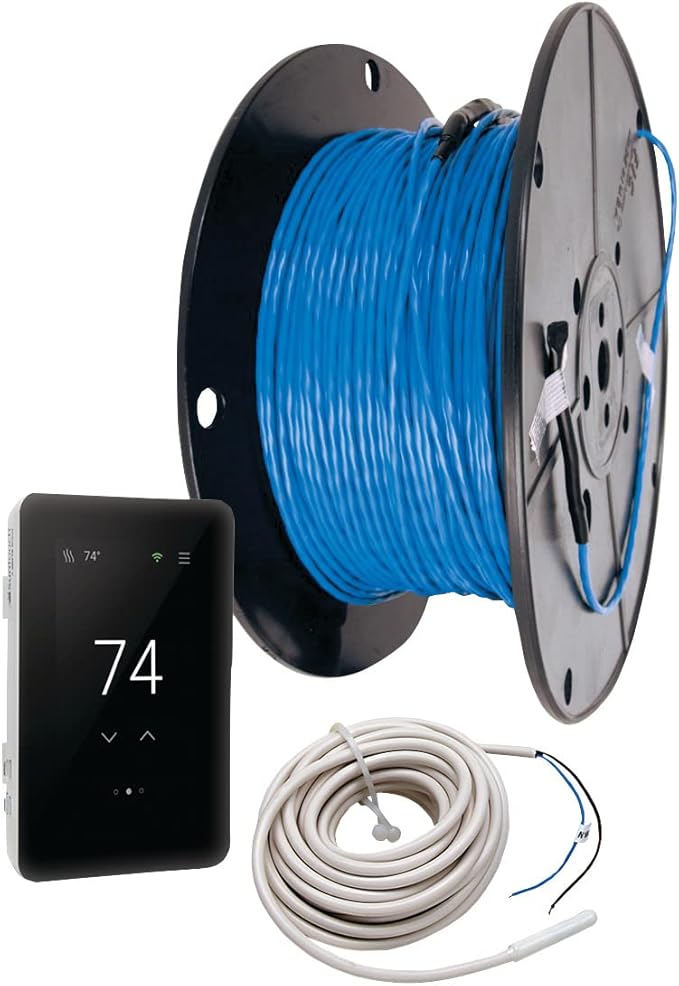 SunTouch ConnectPlus WarmWire Under Floor Heating Kit with Cable, Sensor, SunStat Voice-Activated WiFi Thermostat, 150 Sq Ft with 3" Spacing, 120V, Installs Over Plywood, Backer Board, Concrete Slab