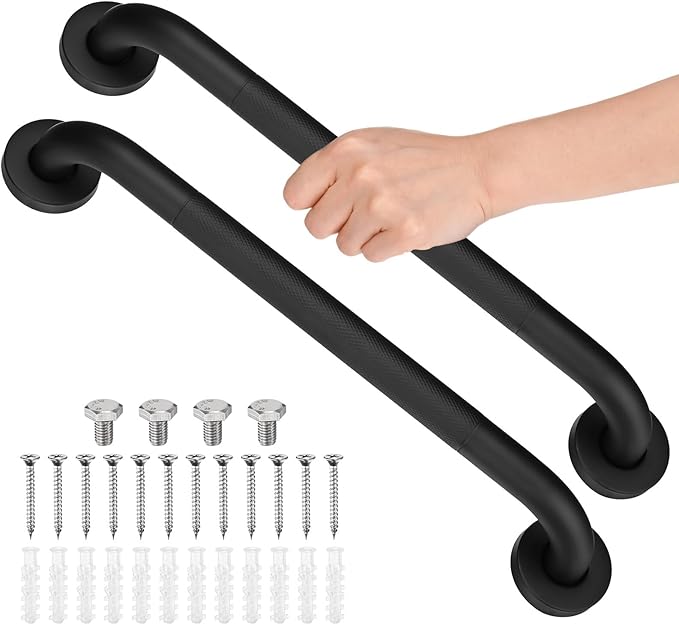 2-Pack 16 Inch Anti Slip Grab Bars for Bathtubs and Showers, Stainless Steel Safety Shower Handle for Bathroom/Toilet/Seniors/Elderly Assist Bath Handle [Black]