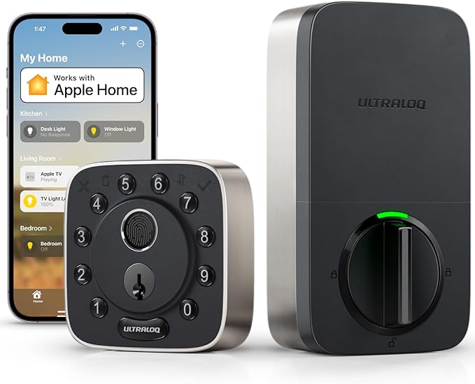 ULTRALOQ Bolt Fingerprint WiFi Smart Lock, Works with Apple Home, Siri, Alexa, 8-in-1 Keyless Entry with Fingerprint ID, App Remote Control, Keypad Deadbolt, BHMA Cert., Easy Install, 10 Mo. Battery