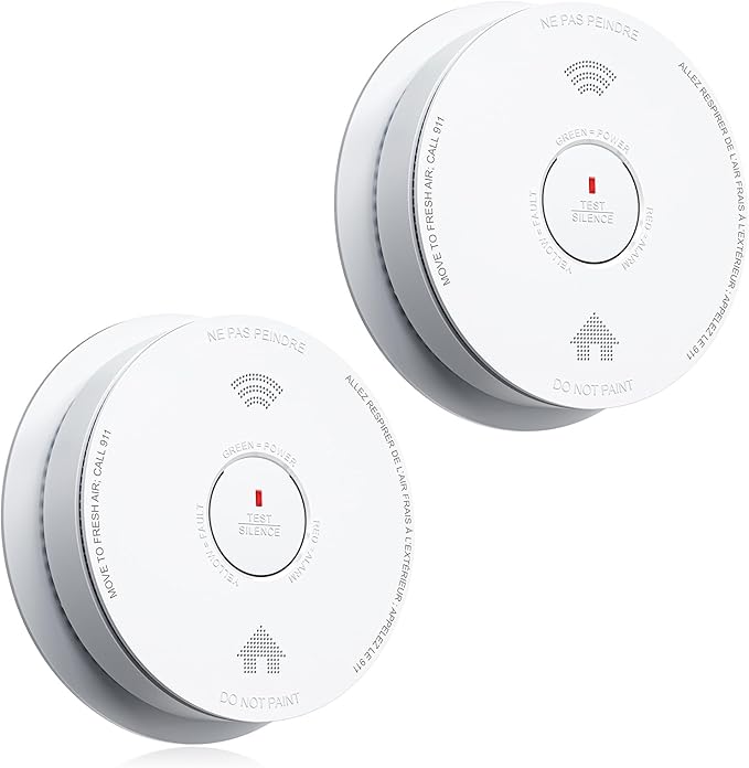 SITERWELL Smoke Detector Carbon Monoxide Detector Combo 10 Year Battery, Meets UL217-9th Standards, Reduced Nuisance Alarms, Smoke and Carbon Monoxide Detector with Bilingual Voice Alerts, 2 Pack