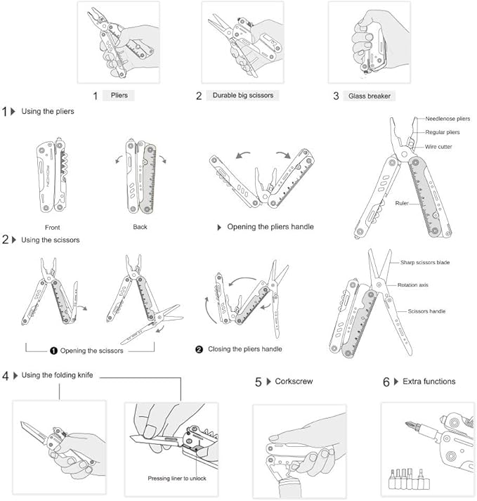 ROXON S801S STORM 19 in 1 multitool pliers EDC for Camping, Outdoor with Lockable Saw Blade with Nylon Case (S801S)