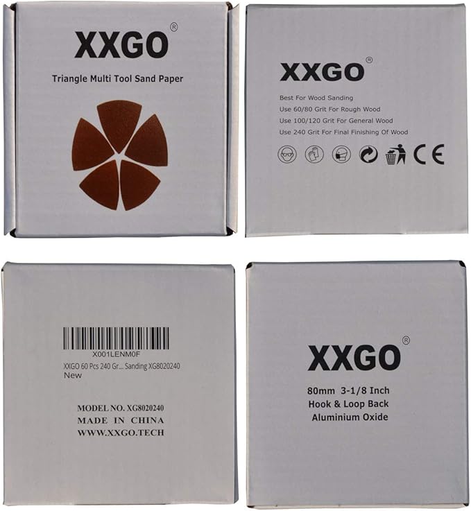 XXGO 60 Pcs 240 Grits 3-1/8 Inch 80mm Triangular Oscillating Tool Sanding Paper for Wood Sanding Fit 80mm Triangular Multi Tool Sanding Pads XG8020240