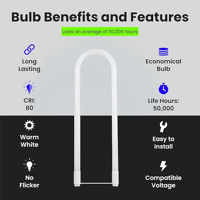 Feit Electric LED 15W T8/T12 U-Bend Direct Replacement or Ballast Bypass Linear LED Light Bulb, 4000K Cool White, 4-Pack