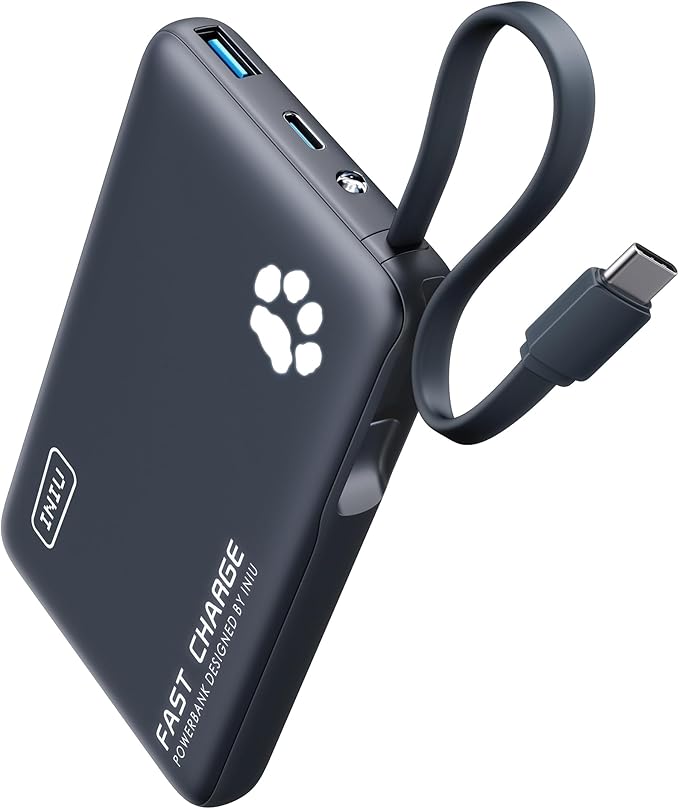 INIU Portable Charger, Slim 10000mAh Power Bank with Build in USB-C Cable, 20W Fast Charging Small Phone Charger, Flight Cruise Ship Trip Accessories Essentials for College Student Teen Boy Girl, Blue