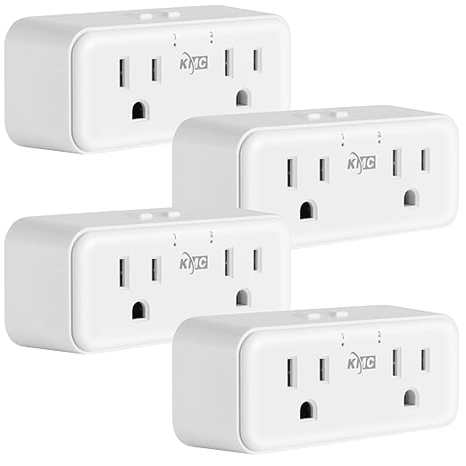 KMC Smart Plug Duo 4-Pack, 2-Outlet Wall Plug Extender, Smart Outlet Splitter for Smart Home, Compatible with Google & Alexa, No Hub Required, WiFi Outlet, White