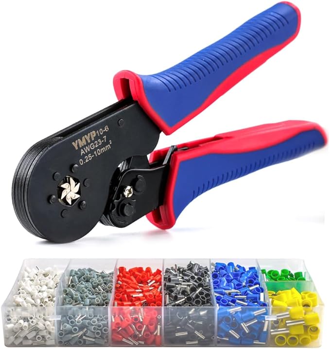 Ferrule Crimping Tool AWG 23-7 with 1900PCS Ferrules Kit, Hexagonal Crimper for End-Sleeves Terminal, Self-Adjusting Racheting Tool