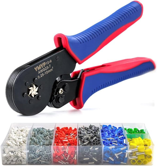 Ferrule Crimping Tool AWG 23-7 with 1900PCS Ferrules Kit, Hexagonal Crimper for End-Sleeves Terminal, Self-Adjusting Racheting Tool
