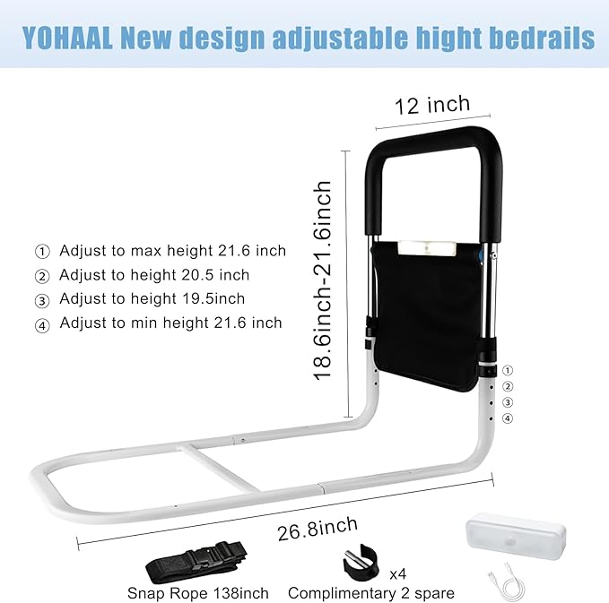 Bed Rail for Elderly Adults Safety - Bedassist Rail for Seniors, Height Adjustable, Bed Handle, Guard, Rail for Seniors Prevent Fall
