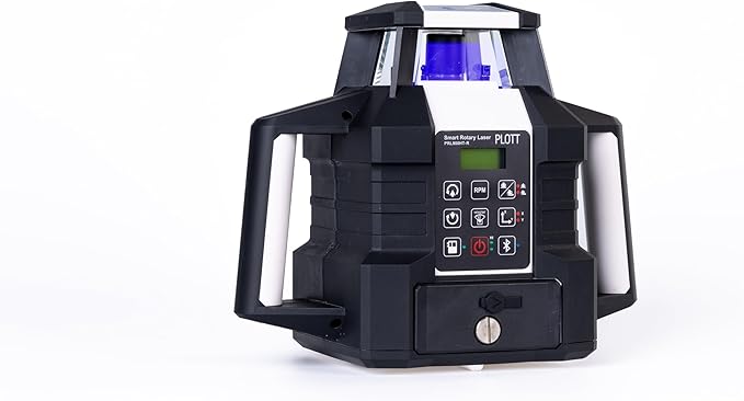 Plott PRL900HT-RK Dual Slope Rotary Laser Level, 2000ft Range, Red Beam, Bluetooth App Control, Self-Leveling 6°, 20hr Battery Life