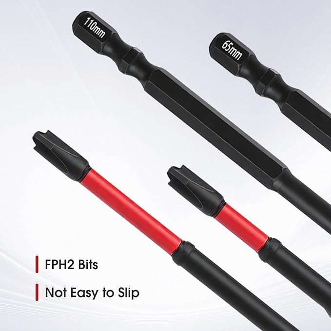 FPH2 Impact Screwdriver Bit Set for Electricians, FPH2 Bits with Magnetic for Electricians, S2 Steel 65mm&110mm Slotted Heads 1/4 Inch Hex Shank with a Pair of Glove, 21PCS