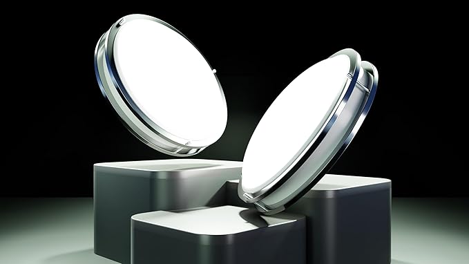 12-Inch Double Ring Dimmable LED Flush Mount Ceiling Light, 20W (95W Equivalent), 1400lm, 2700K Warm White, Brushed Nickel Finish Steel, ETL Listed, Commercial or Residential 2 Pack