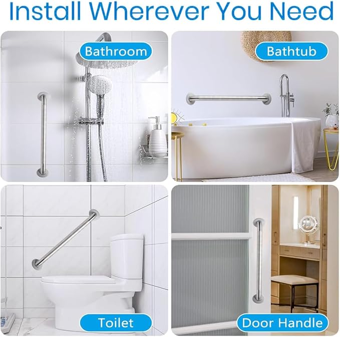 24'' Grab Bars for Bathtub and Shower 2 Pack, 1-1/4'' Diameter Shower Grab Bar for Elderly with Anti-Slip Textured Grip Stainless Steel Bath Handrails