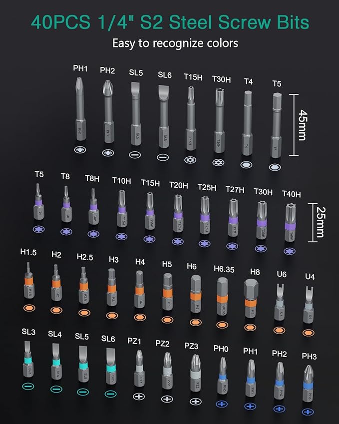 ORIA 42 in 1 Ratchet Screwdriver Kit, Magnetic Screwdriver Set with 40 Precision Bits, Upgraded Version Repair Tool Kits with DIY Ratchet Handle, Portable Case for DIY Bike Electronics Furniture