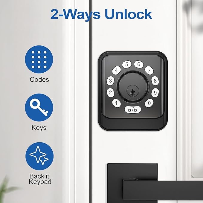 Electronic Deadbolt, Keyless Entry Door Lock with Keypad, Smart Lock for Front Door, Keypad Deadbolt with 2 Keys, Easy Installation