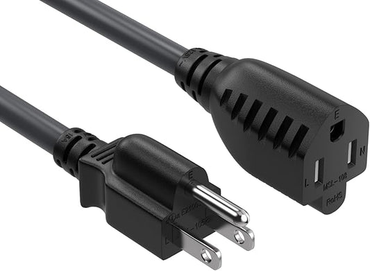 CableLeader 6ft NEMA 5-15P to 5-15R Heavy Duty Power Extension Cord, 14AWG SJT 15A/125V, Outlet Extension Power Cable, NEMA 5-15R to NEMA 5-15P AC Power Cord, UL Listed, Black