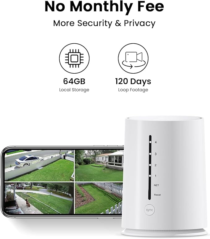 Security Cameras Wireless Outdoor, 4 Cam-Kit, 4MP Solar Security Camera Wireless System with 360° Pan & Tilt, HD Color Night Vision, Motion Detection, 64GB Memory Card, No Monthly Fee