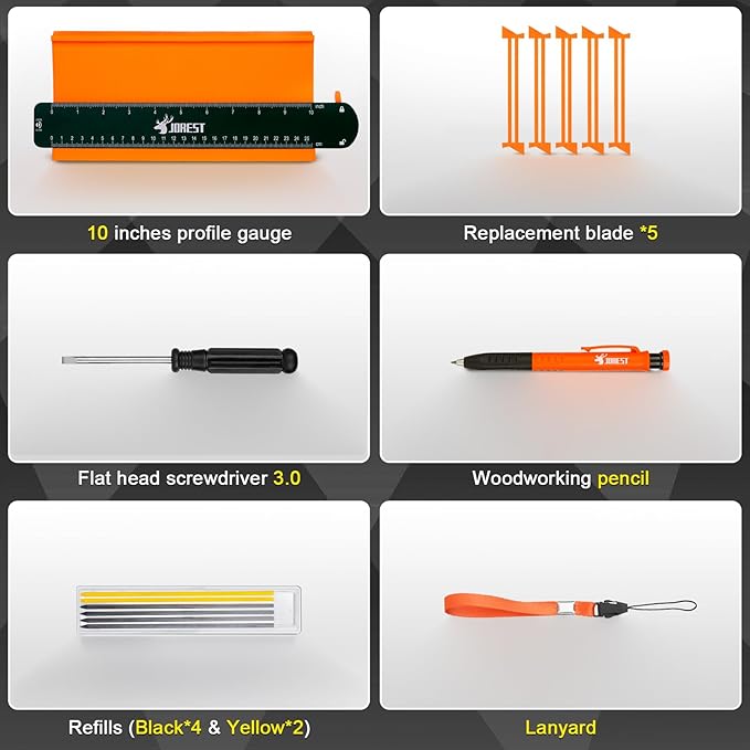 JOREST Contour Gauge Stocking Stuffers + Carpenter Pencil, Christmas Gift Ideas for Dad Men Husband Him, Profile Tool 10 Inch with Lock, Tile Flooring Woodworking, Measuring Shape Outline Edge Angle