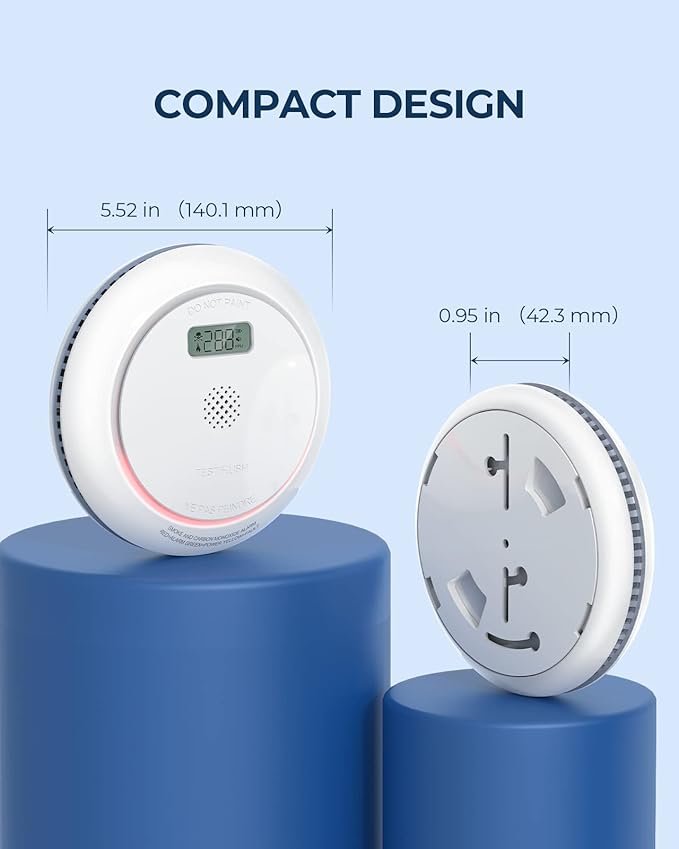 Ecoey Smoke Detector Carbon Monoxide Detector Combo 7-Year Battery Operated Smoke and Carbon Monoxide Alarm with Visualized LCD Display and Test & Silence Function, 2 Packs