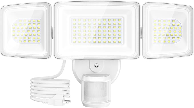 Onforu 100W LED Motion Sensor Outdoor Lights Plug in, Dusk to Dawn Flood Security Lighting Outside, Motion-Activated Detector Exterior Photocell Light Fixture, 9000LM 6500K IP65 Waterproof (White)