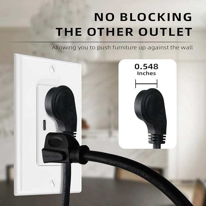 EP 25 Ft Flat Plug Extension Cord, 16 AWG 3 Prong Grounded Black Low Profile Extension Cable for Indoor, UL Listed