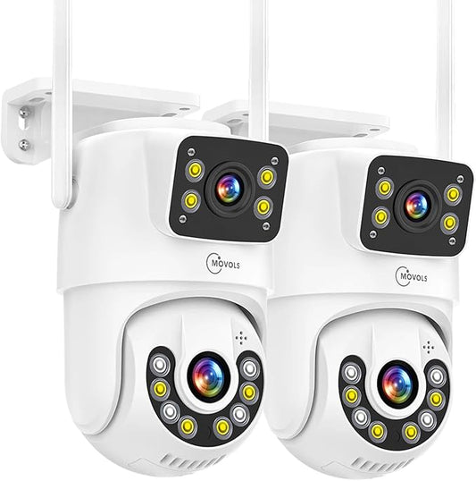 Dual Lens Linkage Pan/Tilt Security Camera Outdoor WiFi Camera 8MP 2pack, Auto Tracking, Human Detection, Light Alarm, Color Night Vision,Siren, Plug-in Cable,2.4G WiFi.