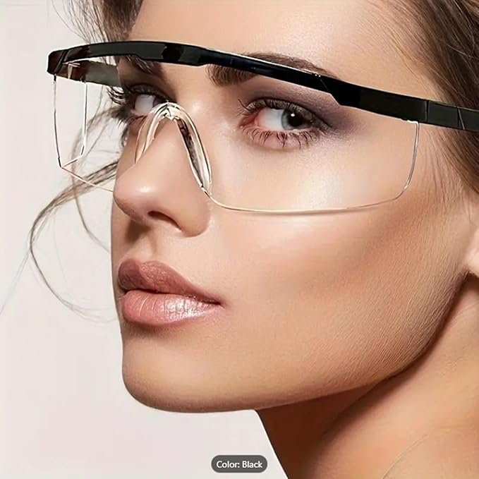 Safety Glasses Goggles (2 Pack) Shattered Proof, ANSI Z87.1 & EN 166 UV Resistant, Wide Frame Scratch Resistant Eye Shield Black Frame Wear over Glasses Adjustable temples Unisex.