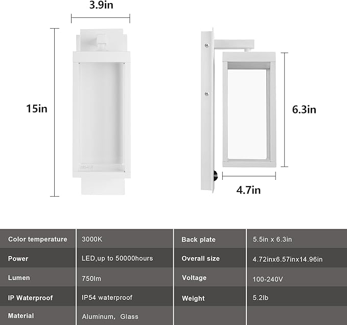 Lustrlach Outdoor Motion Sensor Wall Lights,15In Modern LED Exterior Sconce White Porch Light Fixture IP54 Waterproof with Glass for House Patio Garage Garden,3000K,750LM