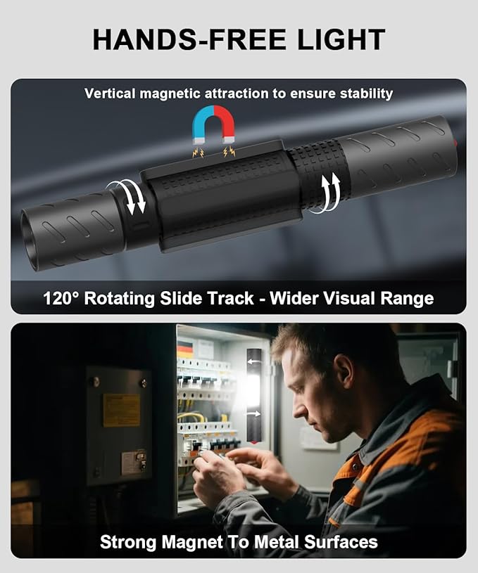 USB C Rechargeable Flashlight High Lumens-Super Bright Magnetic LED Flashlights with Screwdriver Set,Window Glass Breaker,COB Flash Light,7 Modes,Zoomable,Waterproof for Emergency Camping Car Repair