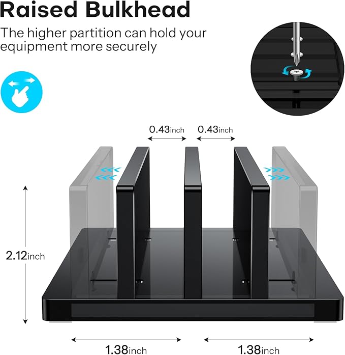 OMOTON Vertical Laptop Stand for Desk, Acrylic Laptop Holder Desktop Clear Adjustable Dock for MacBook Pro Air, HP, All Gaming Laptops up to 17” (Black, Dual Slot)