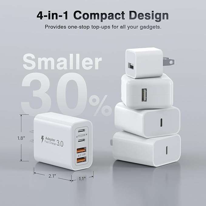 [3-Pack] USB C Wall Charger, 40W Fast USB C Charger Block, 4-Port PD+QC Wall Plug Power Adapter Multiport Type C Charging Block for iPhone 16/15/14/13/12/Pro Max, iPad,Samsung,AirPods4,Watch10,Ultra2