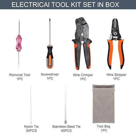 Home & Marine & Automotive Electrical Tool Kit Set with DT Deutsch 2 3 4 6 8 12 Pin Grey Connector, Heat Shrink Wire Terminals, with Crimper Stripper Screwdriver Pin Socket Removal Tool