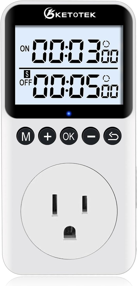 KTTS02 Digital Timer Outlet Plug in Timer Switch Socket Indoor Infinite Repeat Cycle Electrical Timer Switch, Countdown Timers for Lights,Aquarium,Pets Home Appliances