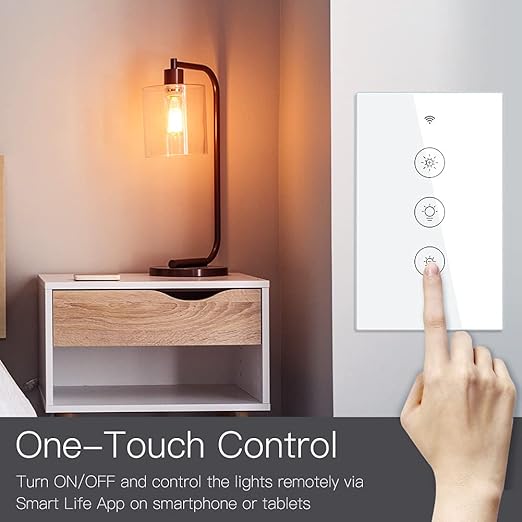 MOES WiFi RF Smart Light Dimmer Switch, Smart Life/Tuya APP Relay Status Backlight Switch Off RF Remote Control Voice Compatible with Alexa Google Assistants, White Touch