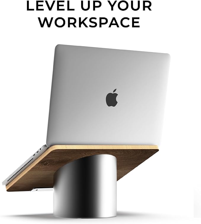 HumanCentric Laptop Riser for Desk in Black Walnut Wood Top and Space Gray Aluminum Base, Compatible with MacBook and Other Laptops Up to 16 Inches, Ergonomic Computer Holder, 25-Degree Angle Tilt