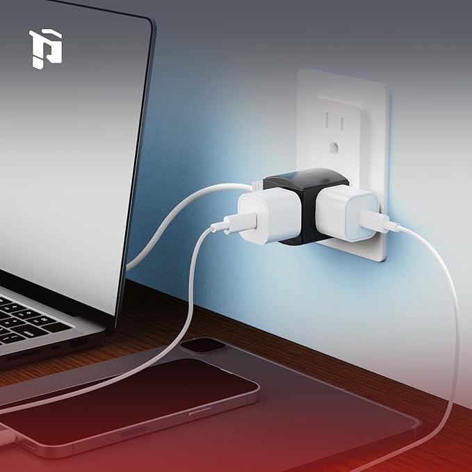 3 Outlet Wall Adapter, 90 Degree 3 Way Plug Adapter Cube Tap, 3 Prong Multi Plug Outlet, Outlet Extender for Home Office School Dorm, ETL Listed, Black