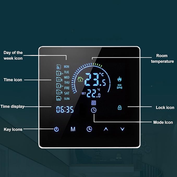 Programmable Smart Thermostat AC 90V-240V Intelligent Touch Color Screen LCD Display for Home, Office, Shopping Malls