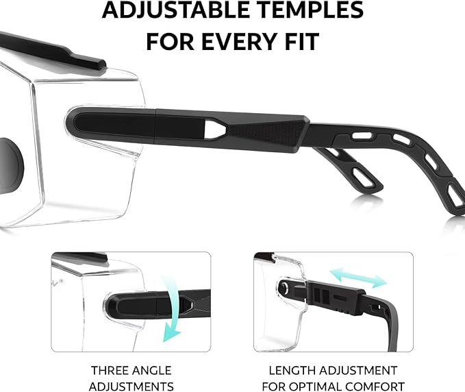 UKNOW Safety Glasses Over Eyeglasses, Anti Fog Safety Goggles ANSI Z87.1, Adjustable Protective Eyewear