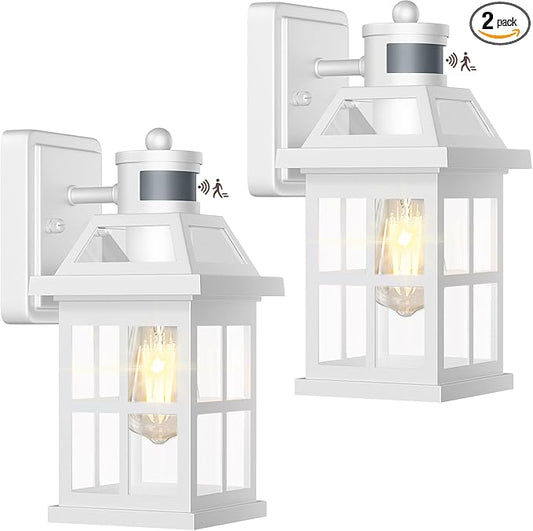 White Motion Sensor Outdoor Porch Lights Upgraded, Anti-Rust Aluminum Wall Mounted Light Fixtures Coastal Exterior Lights Wall Lantern Sconces Dusk to Dawn Outdoor Lighting, ETL Certified